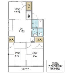 ドエル西原 B棟 1階3DKの間取り