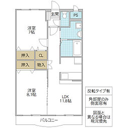 ブルアルベロ 3階2LDKの間取り