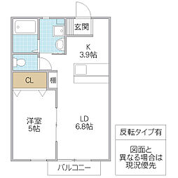 ゴスホーク E 2階1LDKの間取り