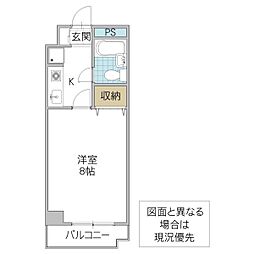 ブルーム水戸 3階1Kの間取り