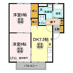 コンフォールB 2DKの間取図画像