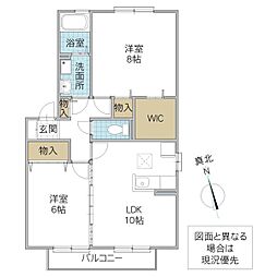 ハピネス A 1階2LDKの間取り