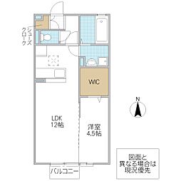 シルクガーデン E棟 2階1LDKの間取り