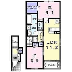 オタゴ 2階2LDKの間取り