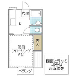 ハイツ南赤塚 1階1Kの間取り