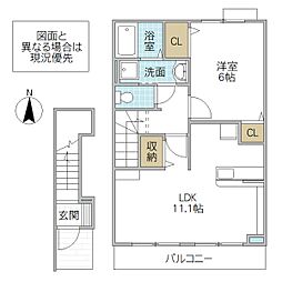 サンリット ミヤハラ 2階1LDKの間取り