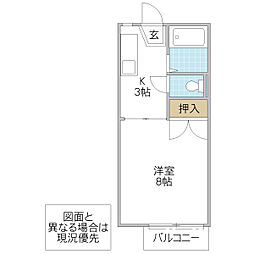 フォーライフ八幡町C 1Kの間取図画像
