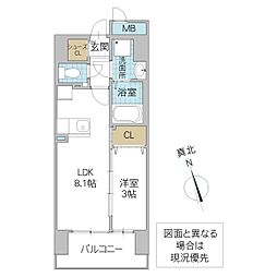 クレアグレイス水戸南町 8階1LDKの間取り