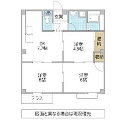 メープルファーム照山  I 1階3DKの間取り