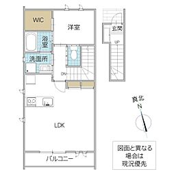 レーガベーネ東原 2階1LDKの間取り