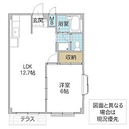 エルディム桜本A 1LDKの間取図画像