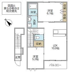 Papillon 潤 2階2LDKの間取り