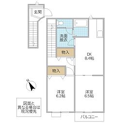 バードック B 201号室 2階2DKの間取り