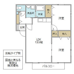 プレミール B棟 1階2LDKの間取り