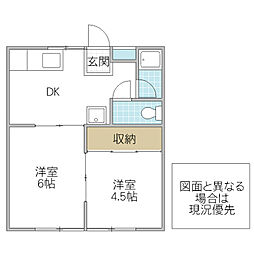 コーポ80 B棟 101号室 1階2DKの間取り