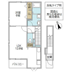ウェルデンス友部 I 2階1LDKの間取り