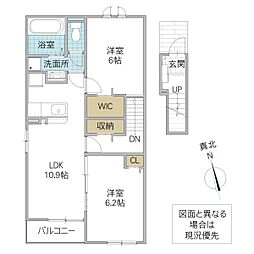 アイリス B 2階2LDKの間取り