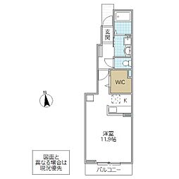 ラルーチェ 1階ワンルームの間取り