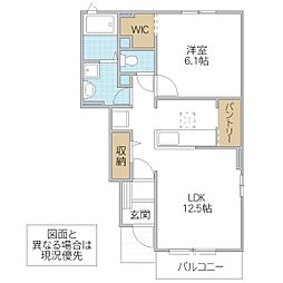 リヴィエール ブラン 1階1LDKの間取り