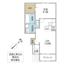 アムール・メゾン 1階1LDKの間取り