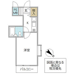 ホーユウパレス勝田 2階1Kの間取り