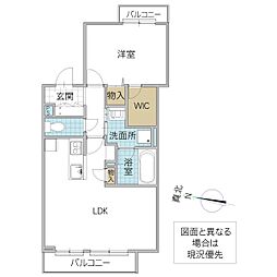 グラム天王町 2階1LDKの間取り
