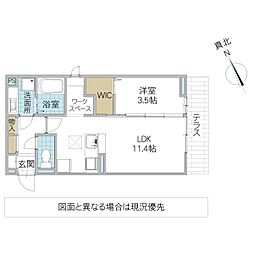 エルブ・バレ 103号室 1階1LDKの間取り
