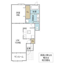 プラシードK C 1階1LDKの間取り