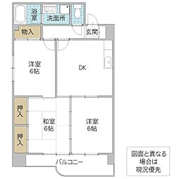 JR常磐線 水戸駅 徒歩18分の賃貸マンション 4階3DKの間取り