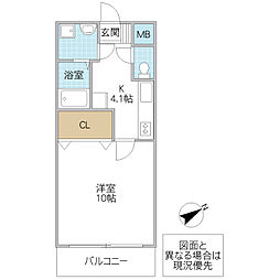 メビウス 3階1Kの間取り