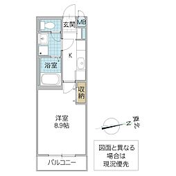プレスト水戸桜川 4階1Kの間取り