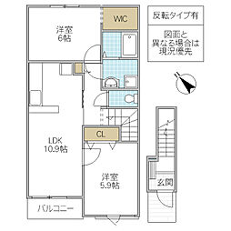 コルトン 2階2LDKの間取り