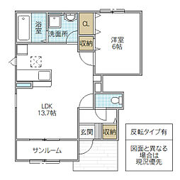 カルドラルーチェ 1階1LDKの間取り