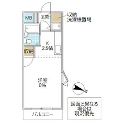 ヒルズ自由ヶ丘 ワンルームの間取図画像