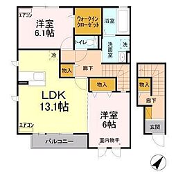 パーク・ド・プランタン D 2階2LDKの間取り