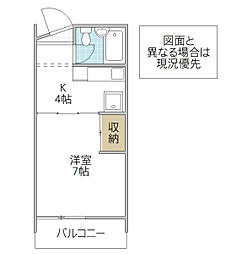 グレースタワー城南 7階1Kの間取り