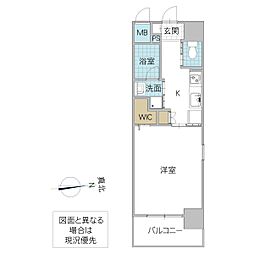 アルティザ水戸白梅 2階1Kの間取り
