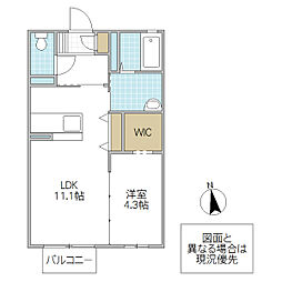 ブランエール M棟 2階1LDKの間取り