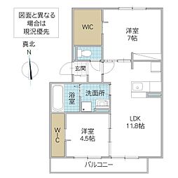 アンジュ 2階2LDKの間取り