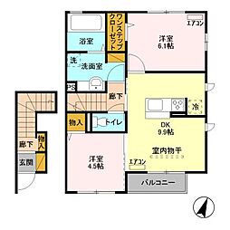 ル・マロン 2階2DKの間取り