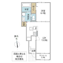 グランドパレス東平 1階1LDKの間取り