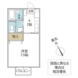 グランシャリオ 1階1Kの間取り