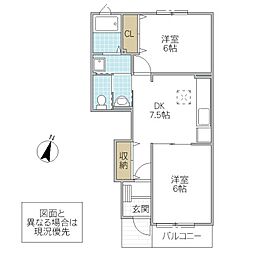 ファシネイション II 1階2DKの間取り