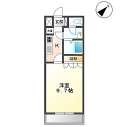 グリーンビューハイム 1階1Kの間取り