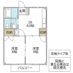 HATORI EAST 1階2DKの間取り