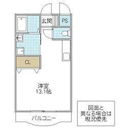WoodHillひたち野 ワンルームの間取図画像