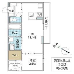 ウエストパーク水戸B棟 1LDKの間取図画像
