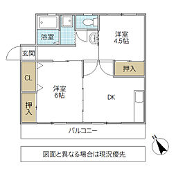 矢代ハイツ 2DKの間取図画像