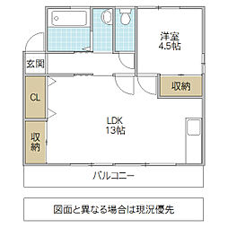 矢代ハイツ 1LDKの間取図画像