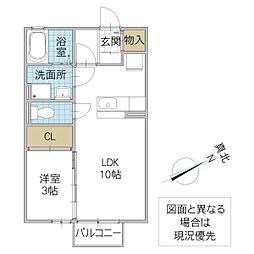 プランタンコリーヌ2 1LDKの間取図画像